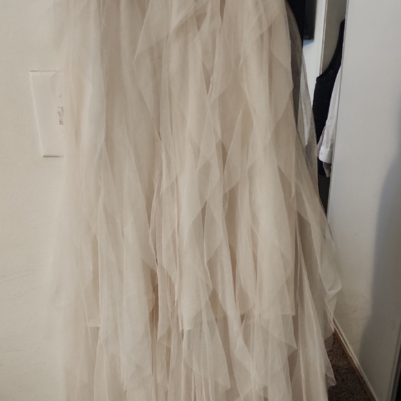 Lollita Ruffle Beige Tulle Midi Dress Knit Bodice Spaghetti Strap Layered Skirt - Picture 10 of 14